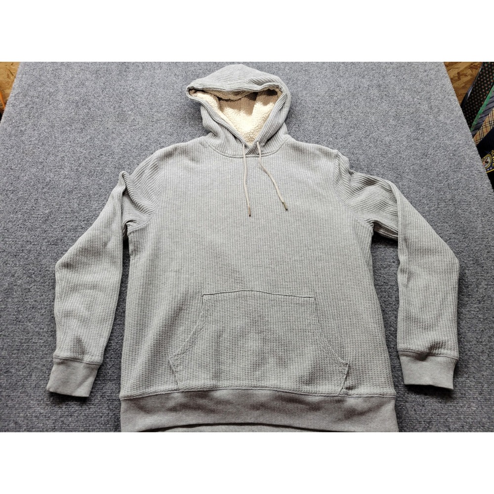 Old Navy Mens Sherpa Lined Waffle Knit Hoodie Light Heather Grey Medium